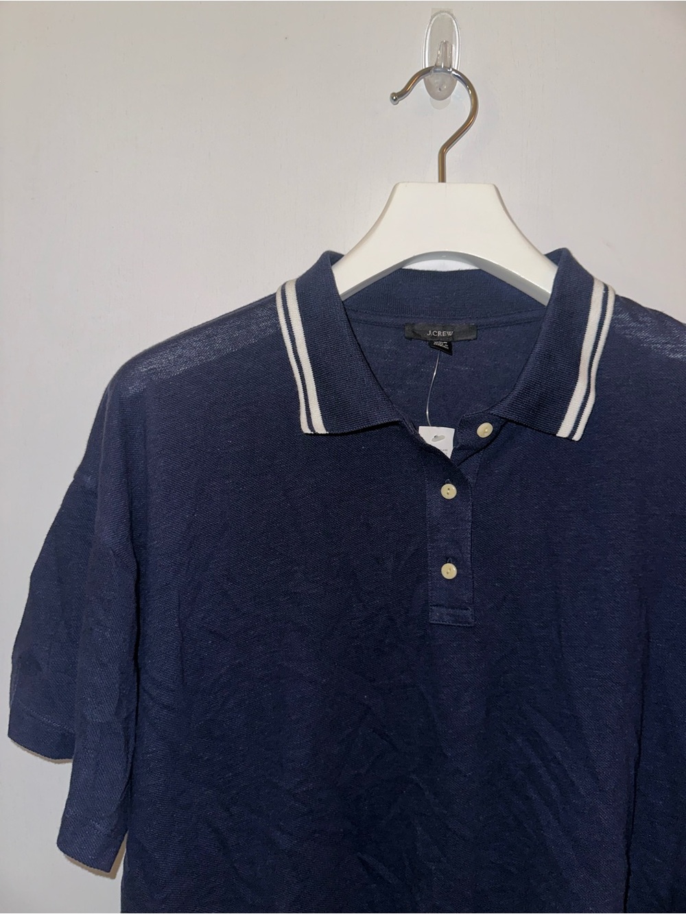 J.CREW | Oversized Cropped Polo Shirt with White-Striped Collar - Picture 3 of 7
